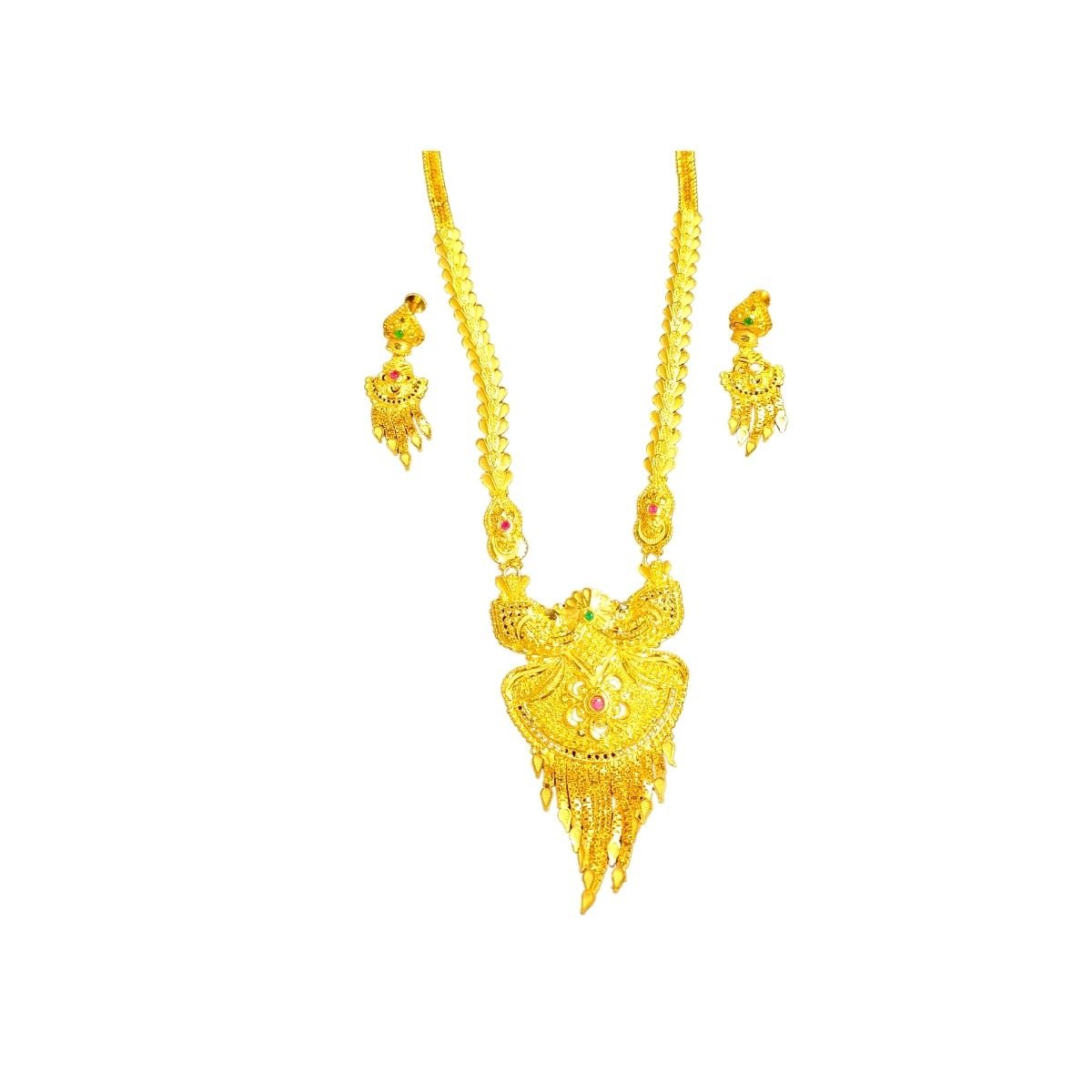 Buy 22Kt Latest Design Chetam Work Long Gold Necklace With Precious Stones  111VG4641 Online from Vaibhav Jewellers